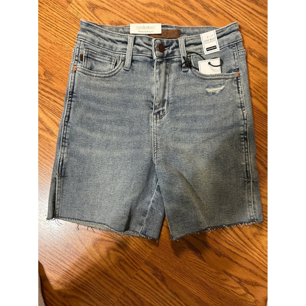 Judy Blue High Waist Denim Shorts Frayed Hem Stretch‎ Distressed, Size S